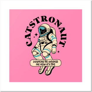 Astronaut Black Cat in pink Posters and Art